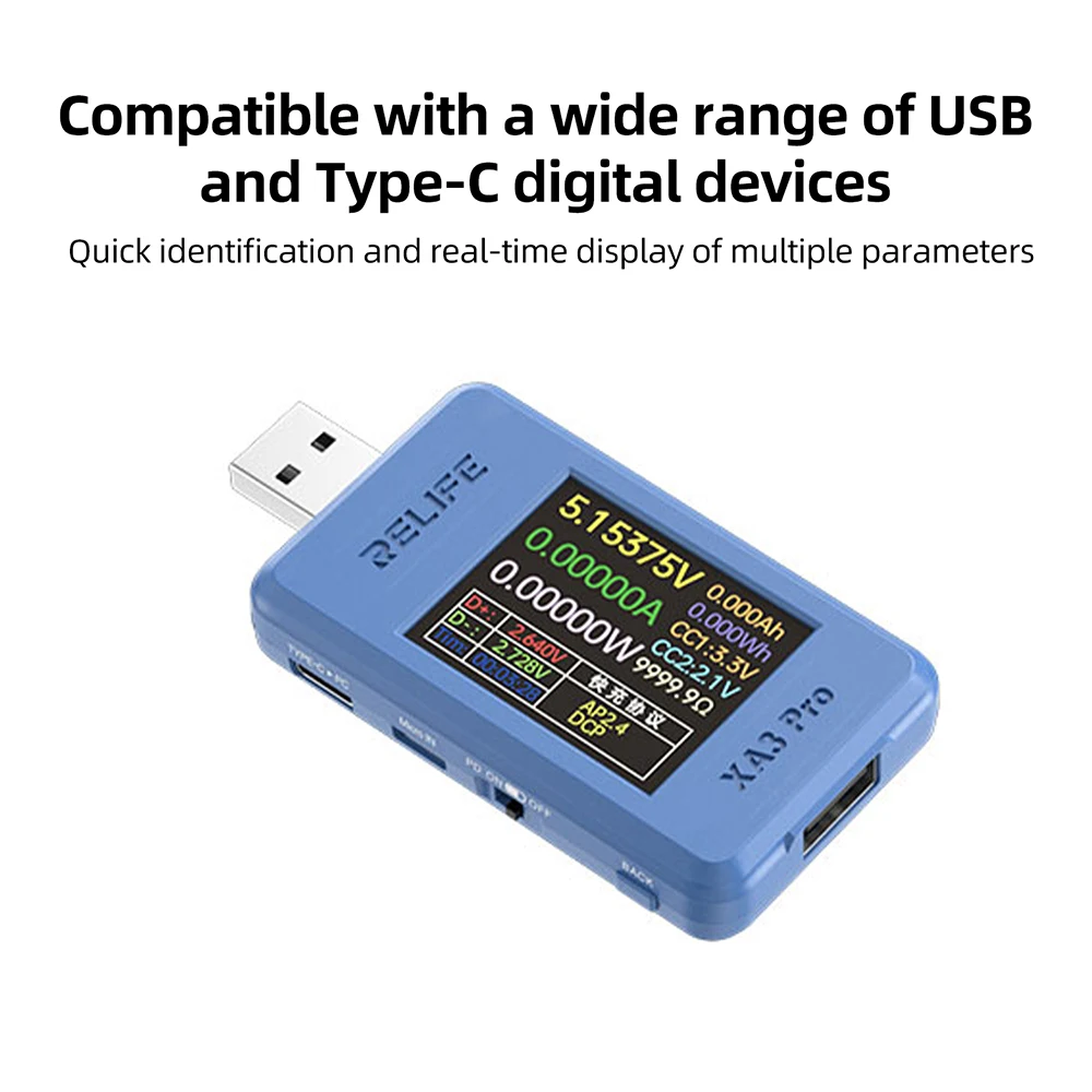 

XA3 Pro 1.77-inch USB Smart Tester Support PD QC2.0 QC3.0 SCP AP2.4A DCP Fast Charging Identification Current Voltage Detection