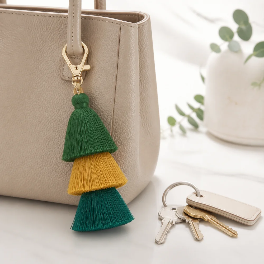New Bohemian Tassel Keychain Triple Layer Multicolor Bag Charm Handmade Luxurious Purse Charm Backpack Decoration