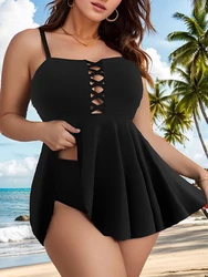 2026 Large Size Hollow Out Tankini 2 Pieces Swimsuit Women High Waist Swimwear Female Bathing Swimming Swim Suit Beach Bathers