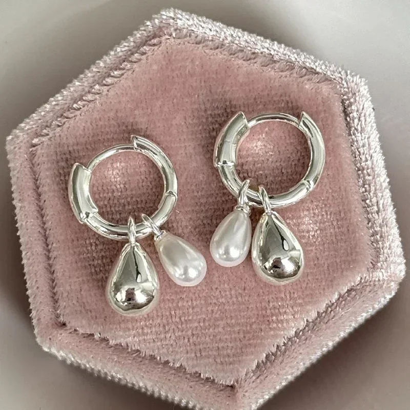 

Real 925 Sterling Silver Minimalist Water Drop Pendant Hoop Earrings for Women Trendy Fine Jewelry Light Luxury Accessories
