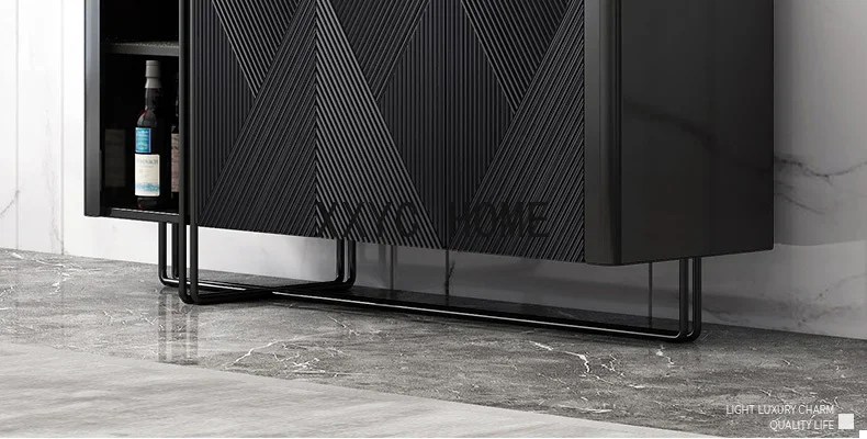 Italian Stone Plate Assembled Cabinet Sideboard Cabinet with Drawer Living Room Home Villa Black Locker