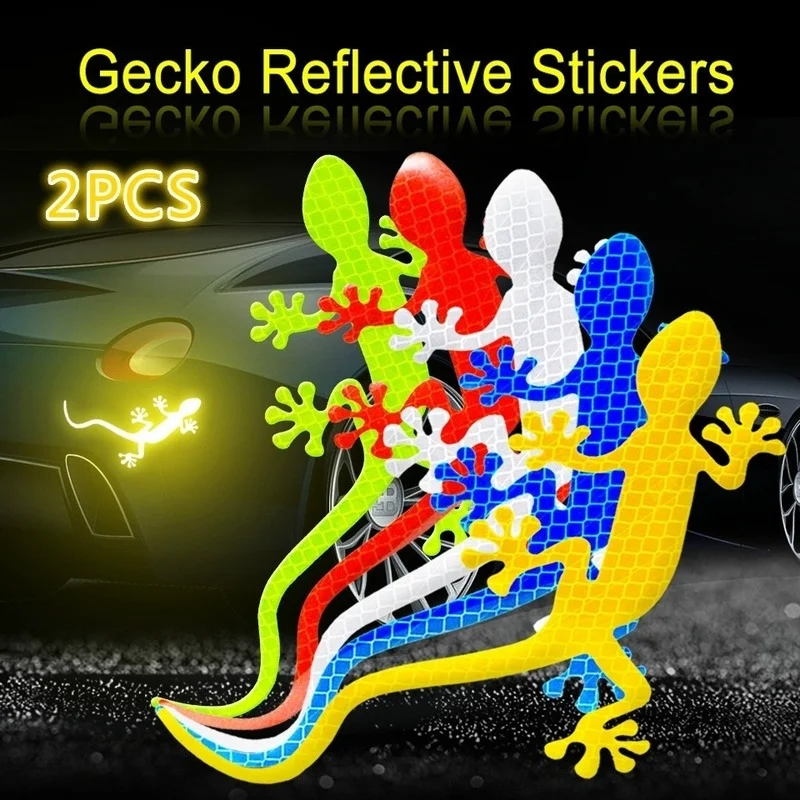 2Pcs Car Reflective Sticker Safety Warning Mark Cars Auto Exterior Accessories Night Driving Warning Gecko Strip Light Reflector