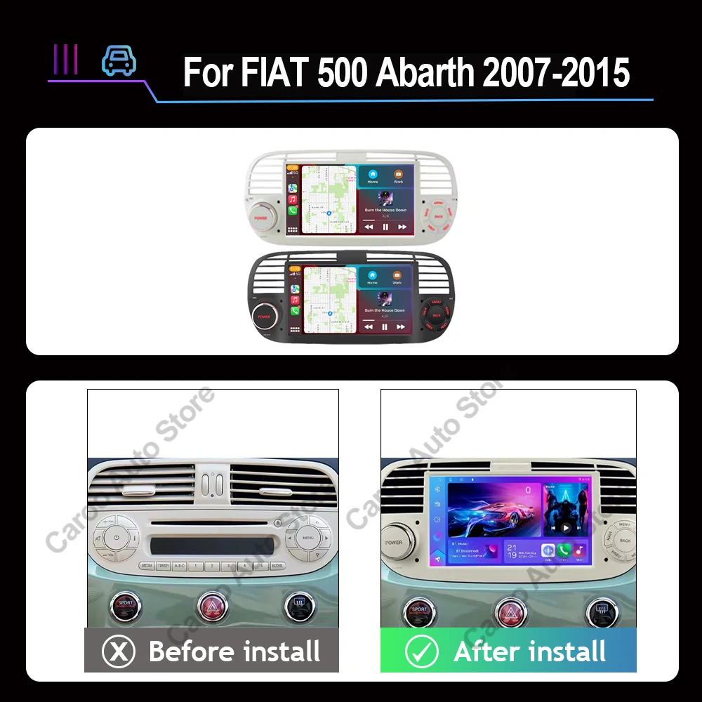 Android 15 For FIAT 500 Abarth 2007-2015 Car Radio Stereo GPS Navigation Steering Wheel Multimedia Carplay Auto DVR WIFI BT ADAS