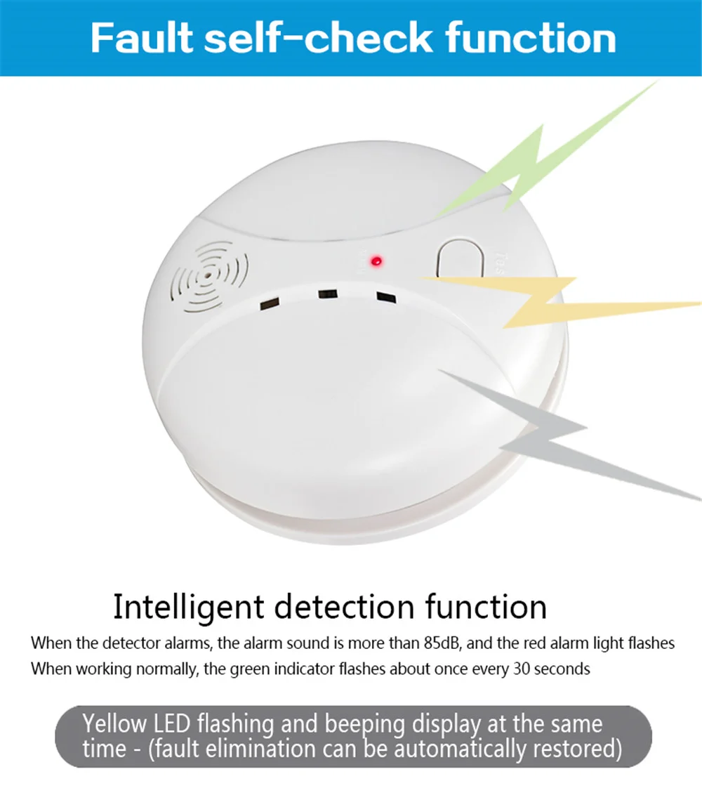 Detector de humo inalámbrico, Detector de humo blanco de alto Decibelio, 433MHz, para WIFI, GSM, sistema de alarma de seguridad para el hogar y la