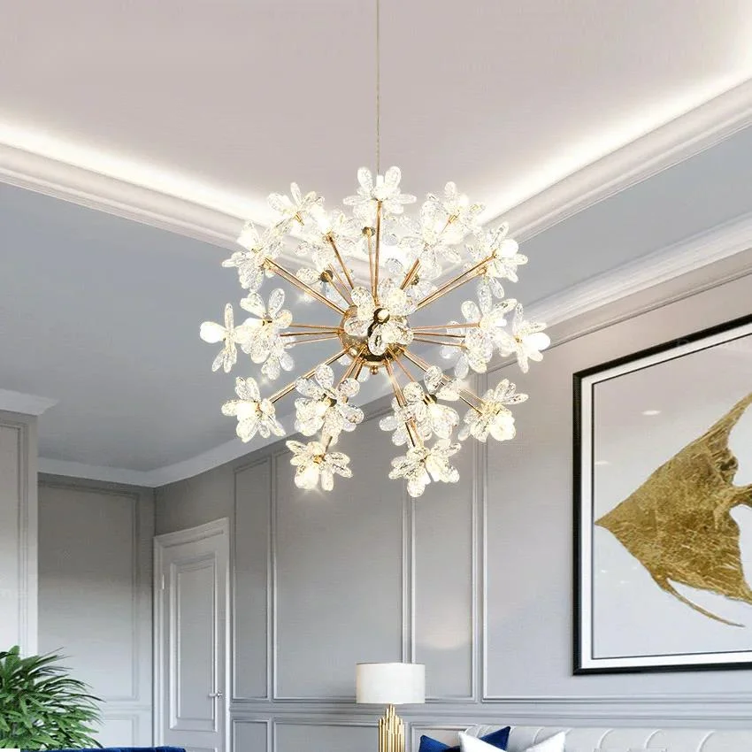 Modern LED Luxury Crystal Chandelier Dandelion Round Ball Pendant Ceiling Lamp For Dining Living Room Hanging Light New