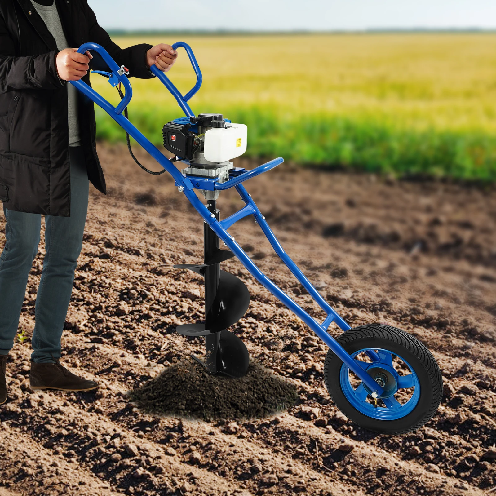 52CC 1.46KW Earth Drill with Wheel Auger Bit Portable for Fence Post Planting Excavation Projects