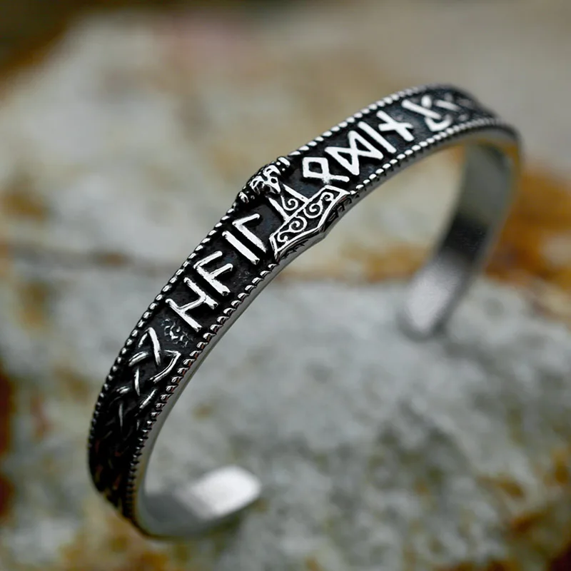 BEIER 2023 New Fashion Titanium Steel Bracelet Viking Runes Amulet Bangle Norse Viking Nordic Myth thor hammer  Jewelry For Men