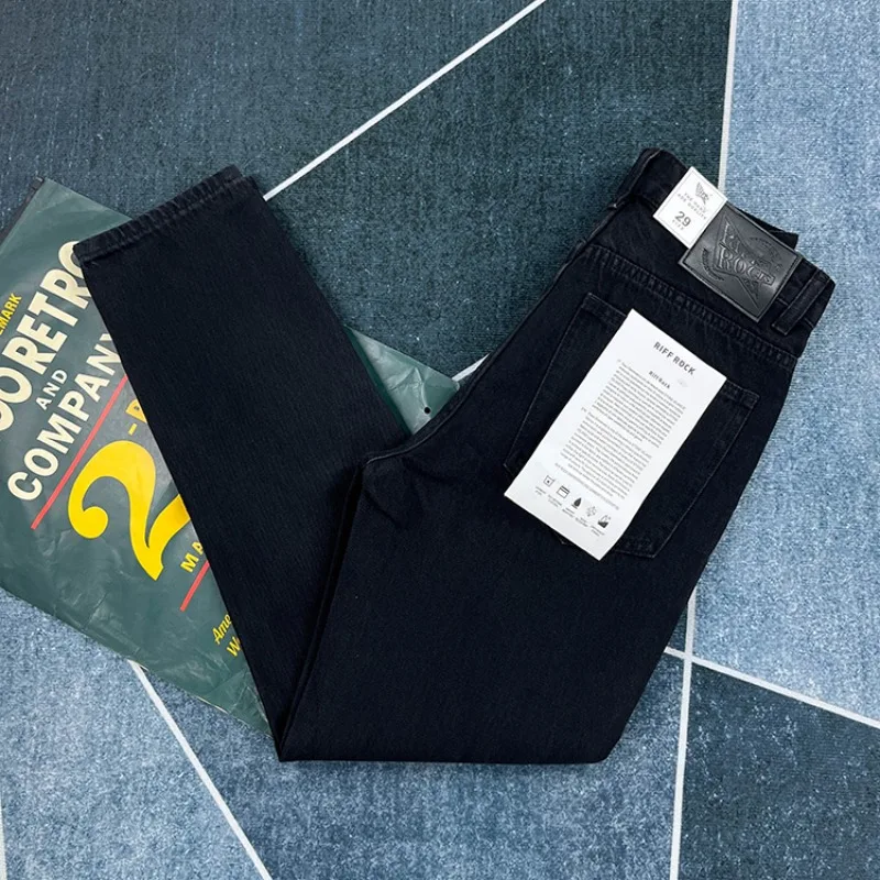 

High-end Pure Cotton Black Denim Jeans for Men Slim Straight Pants Japanese Washed Retro Slim-fit Spring Trendy Minimalist Youth