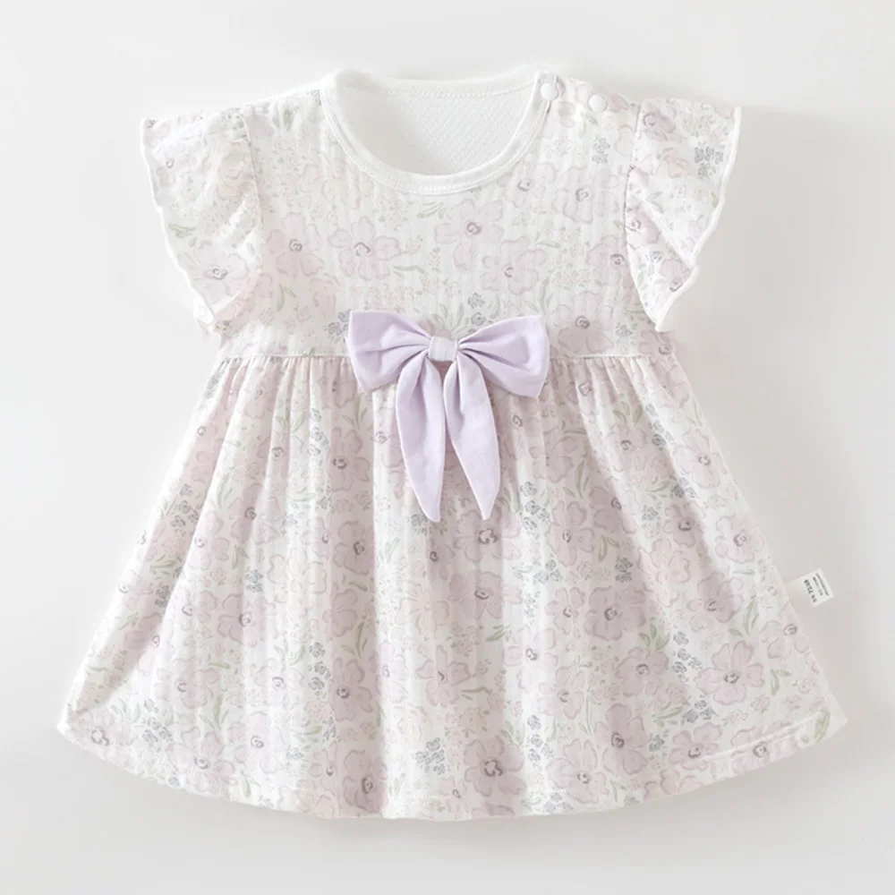 Baby Girl Dress Summer New Arrival Floral Big Bow Cotton Boutique Infant Clothig Daily Wear Baby Dresses Wholesale
