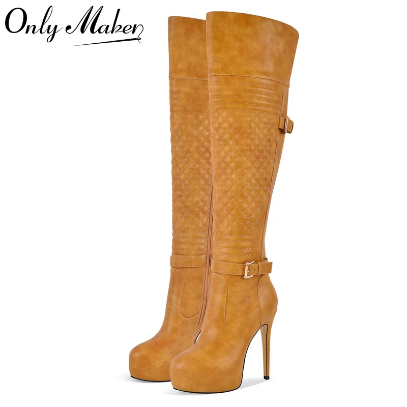 

Onlymaker Women Thin High Heel Platform Over The Knee Boots Lady Black Zipper Female Boots