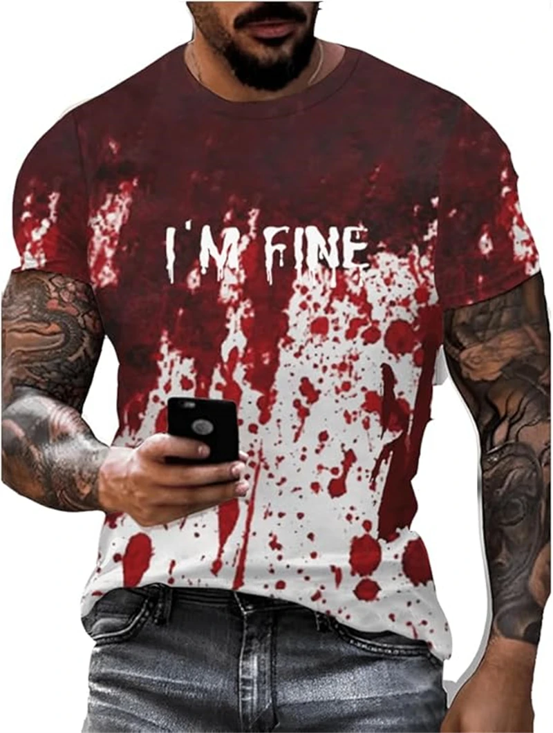 3D Printed Horror Bloody T Shirt 2025 Mens Casual Fashion Street Short Sleeve TShirt Mens Designer Clothes Woman O-neck Tee Tops image 2