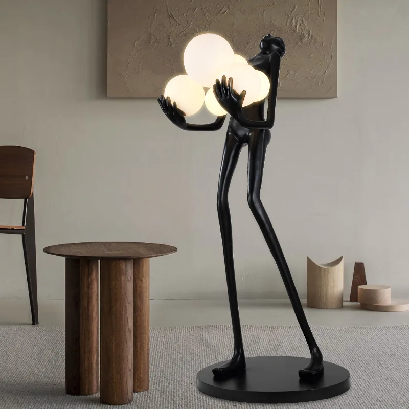 

Modern Tall Drop Ball Floor Light Black Statue Decoration Living Room Corner Emitting Diode FRP Floor