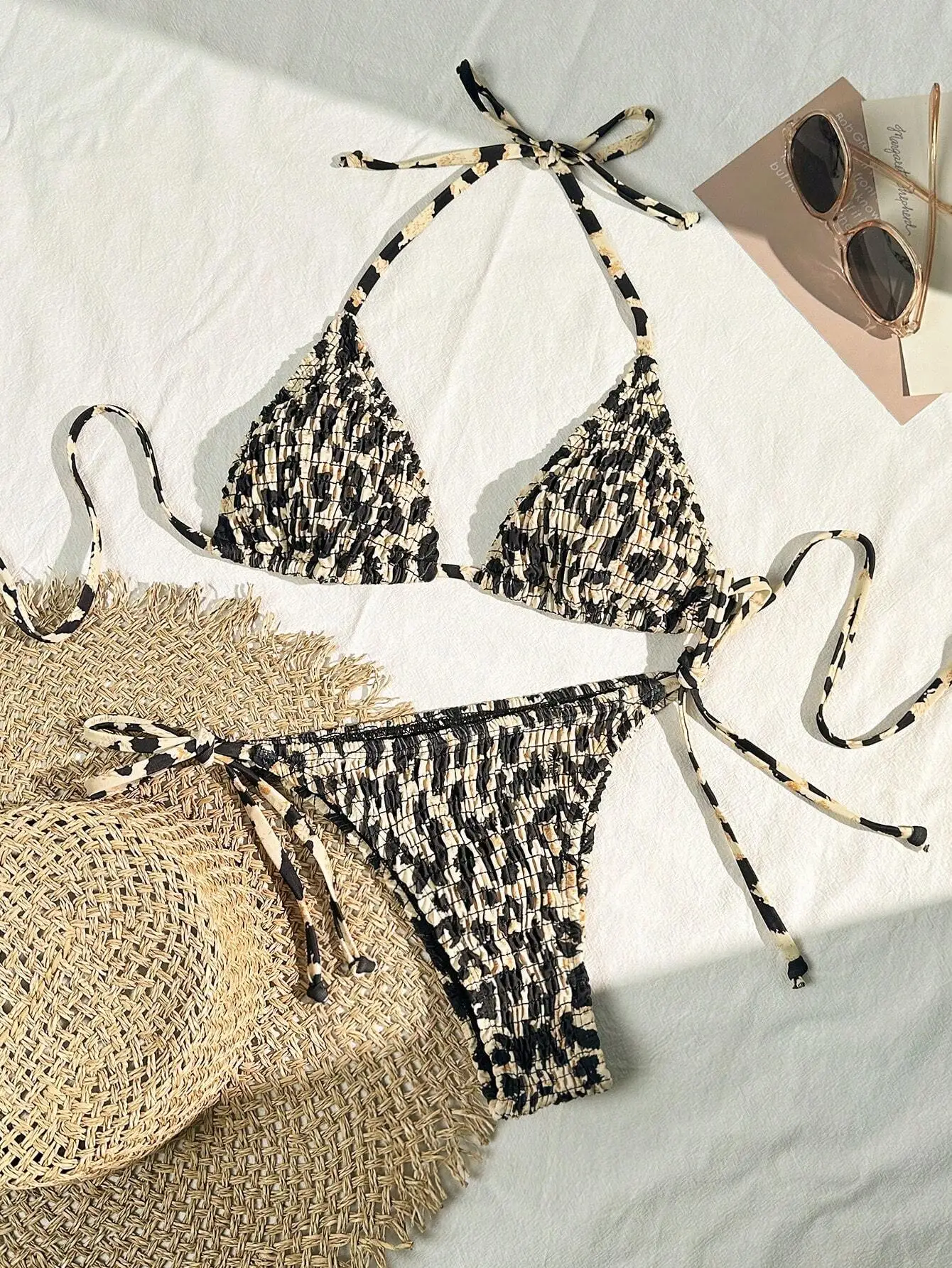 

Женский летний пляжный комплект бикини с леопардовым принтом и рюшами, 2 шт.