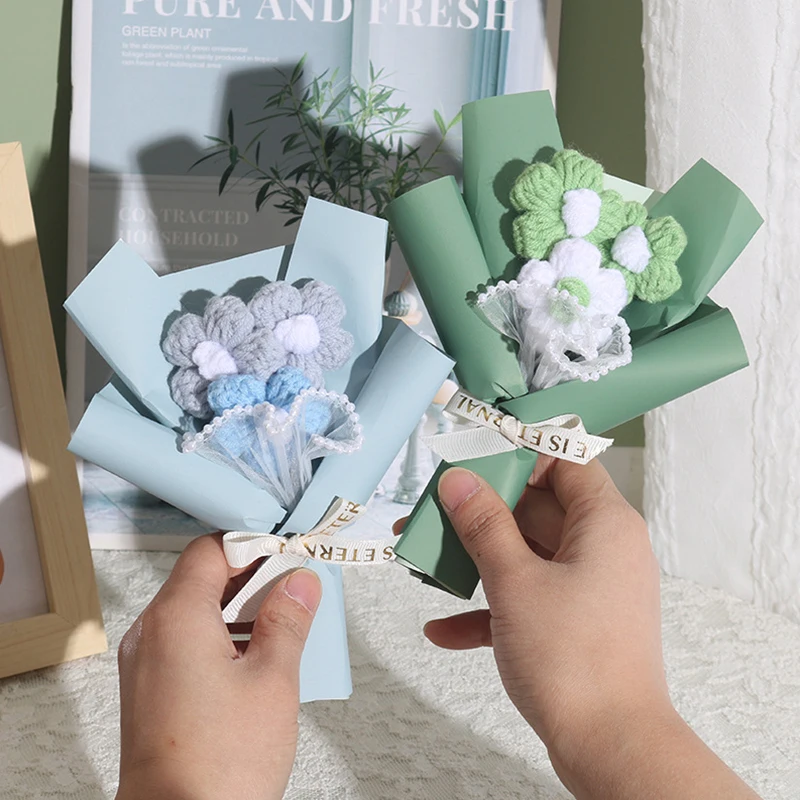 

Новые Цветочные букеты ручной работы, мини-цветы, украшенные крючком, свадебный подарок учителю на День святого Валентина, 꽃발 발