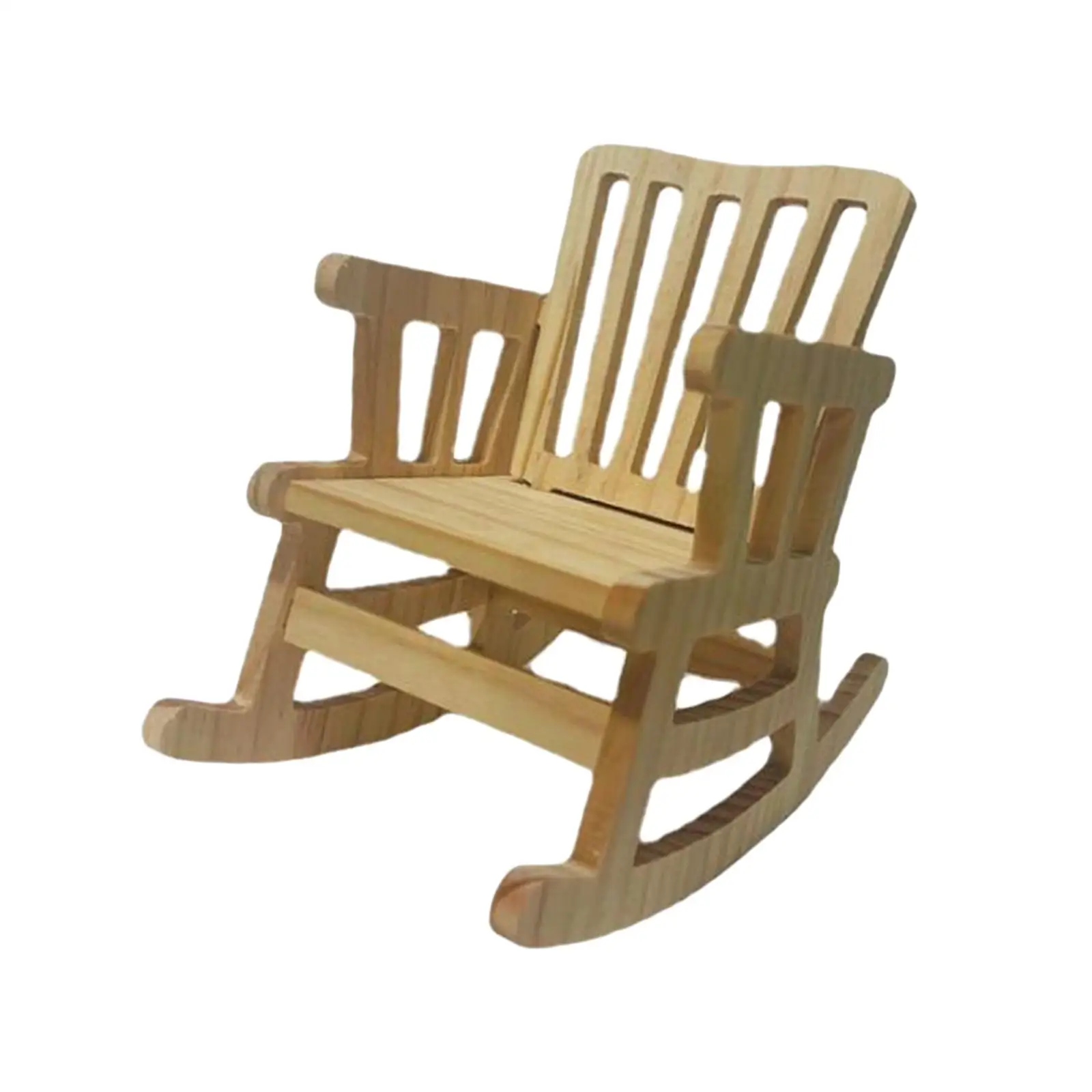 Realistic Mini Wooden Rocking Chair Unpainted for 1/6 Scale Doll Pretend Toy Decor