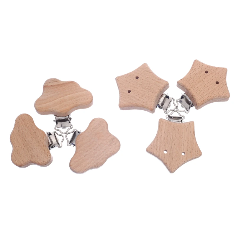 

5Pcs New Wooden Pacifier Clip Food Grade Natural Beech Soother Accessories for Baby Teething Pacifier Chain Dummy Holder Clip