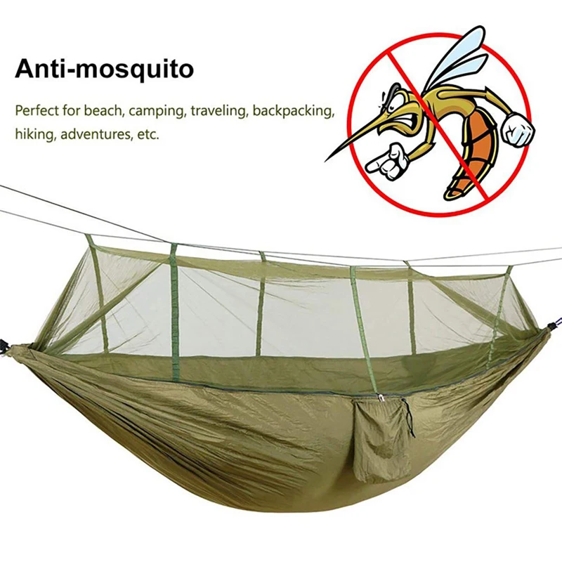 Portable Outdoor Army Green Net Hammock Anti-mosquito Hamac Parachute Hamak Swing Bed Hammock Suitable For 2 People Camping Park