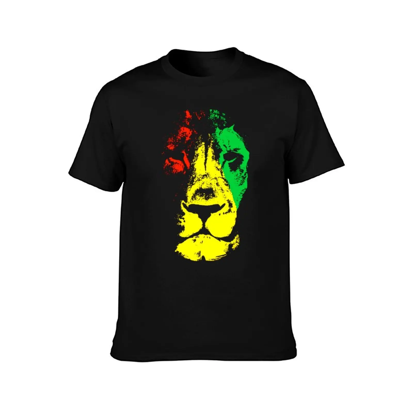 Rastafari Lion Face Rasta Colors Style T-Shirt, Summer Casual Cotton Tee, Oversized Streetwear Tops, Vintage Graphic Print