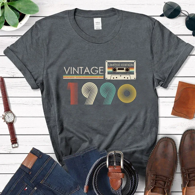 Vintage Audio Tape 1990 Limited Edition T Shirt Women Harajuku 34th 34 Years Old Birthday Party Top Retro Tshirt Daughter Gift