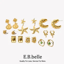 Hammer Pattern Hollow Hexagonal Geometric Oval Zircon Irregular Heart-shaped Enamel 18K Gold Plated 316L Stainless Steel Earring