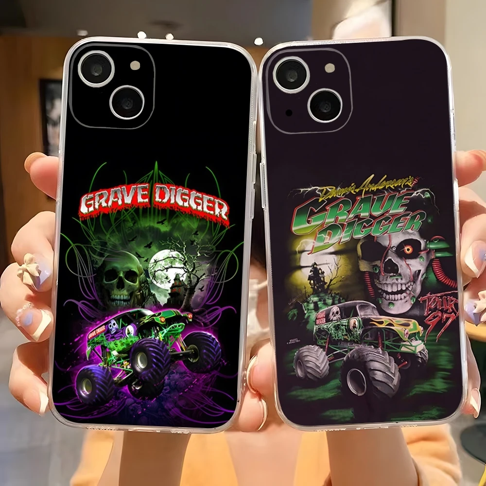 Grave Digger Monster Truck Phone Case For Iphone 15 Pro Max 14 16 Plus 11 12 Mini 13 Pro 7 8 X XR XS SE Transparent Back Cover