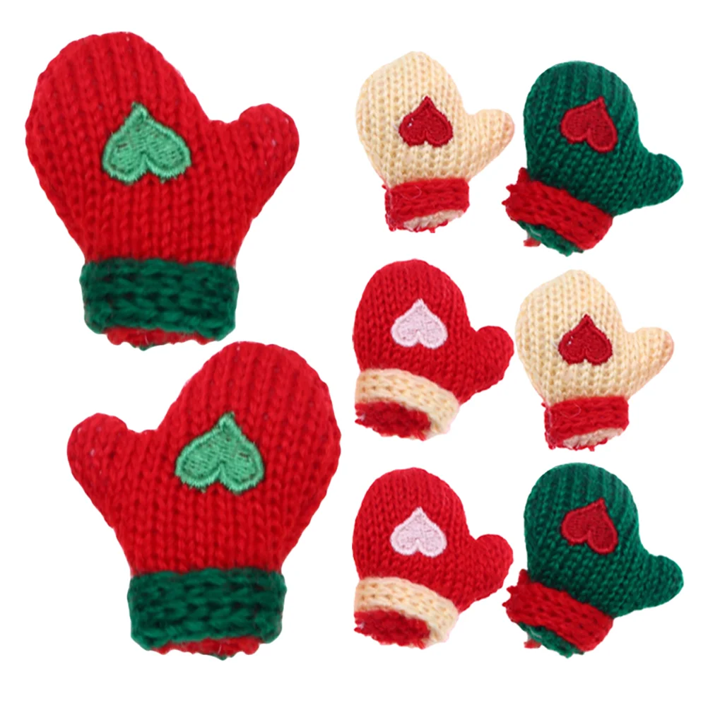 8 Pcs Christmas Decorations Dollhouse Woolen Gloves Tree Hanging Ornaments Miniatures Material Accessories Mittens