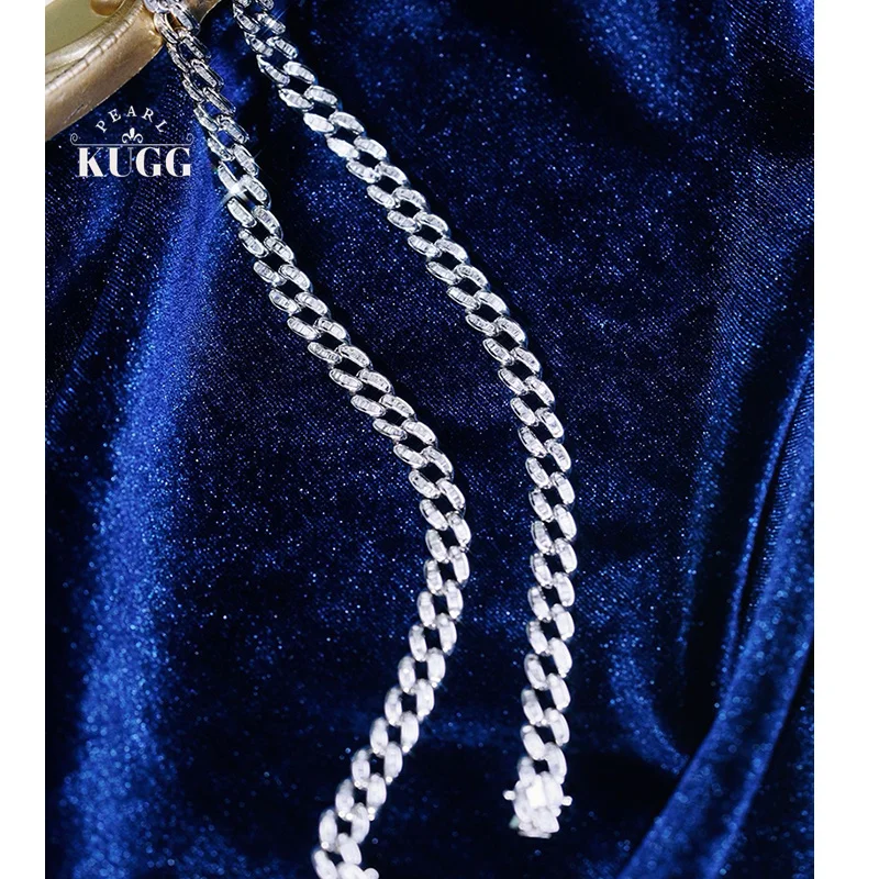 KUGG 100% 18K White Gold Bracelet Classic Cuban Chain Design 1.55carat Real Natural Diamond Bracelet for Women Fine Jewelry
