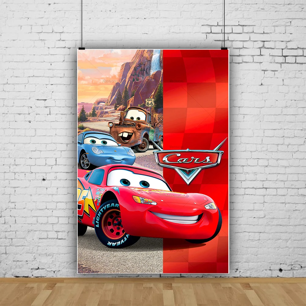 Disney Movie Cars Cute Cartoon Kid Gift Birthday Party Vertical Backdrop Custom Baby Room Photography Poster Decor Prop Backdrop