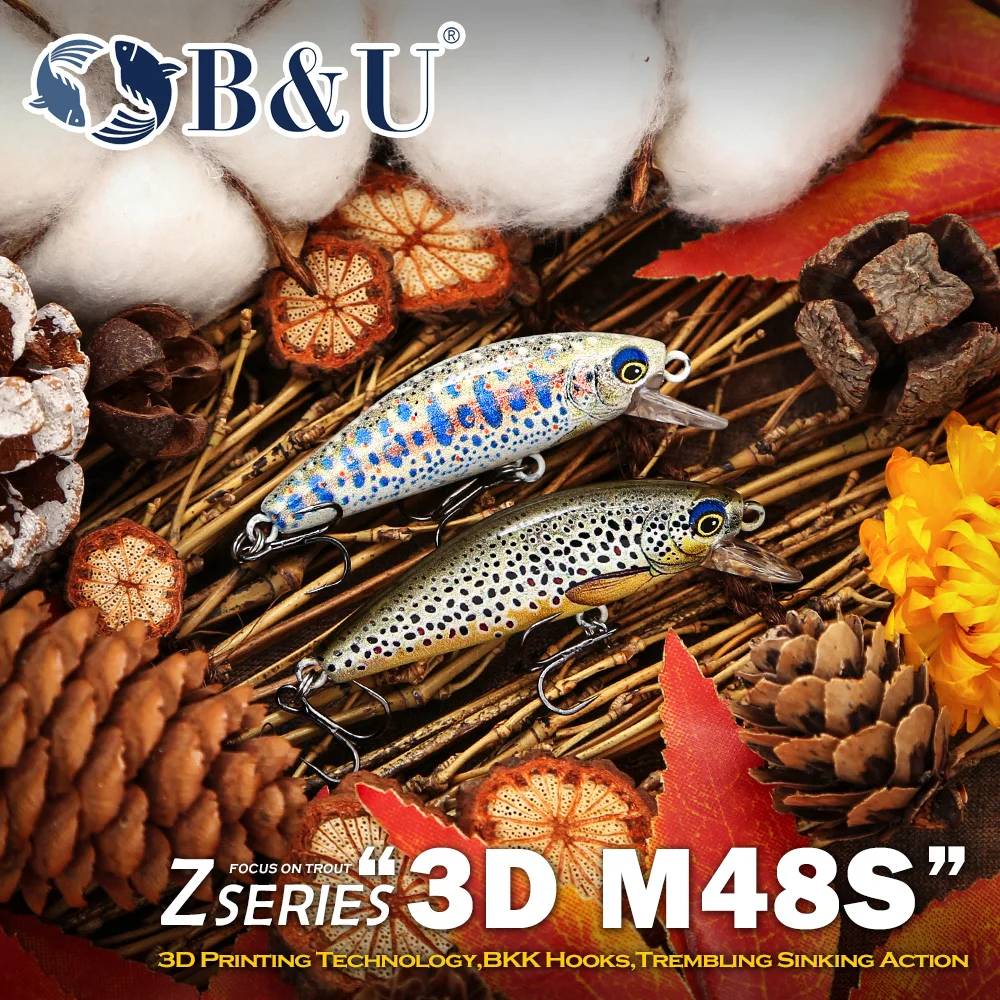 B&U Ultra Realistischer Sinkender Minnow-Forellenköder 3D-Hardbait für Fluss- und Bäche-Raubfischangeln