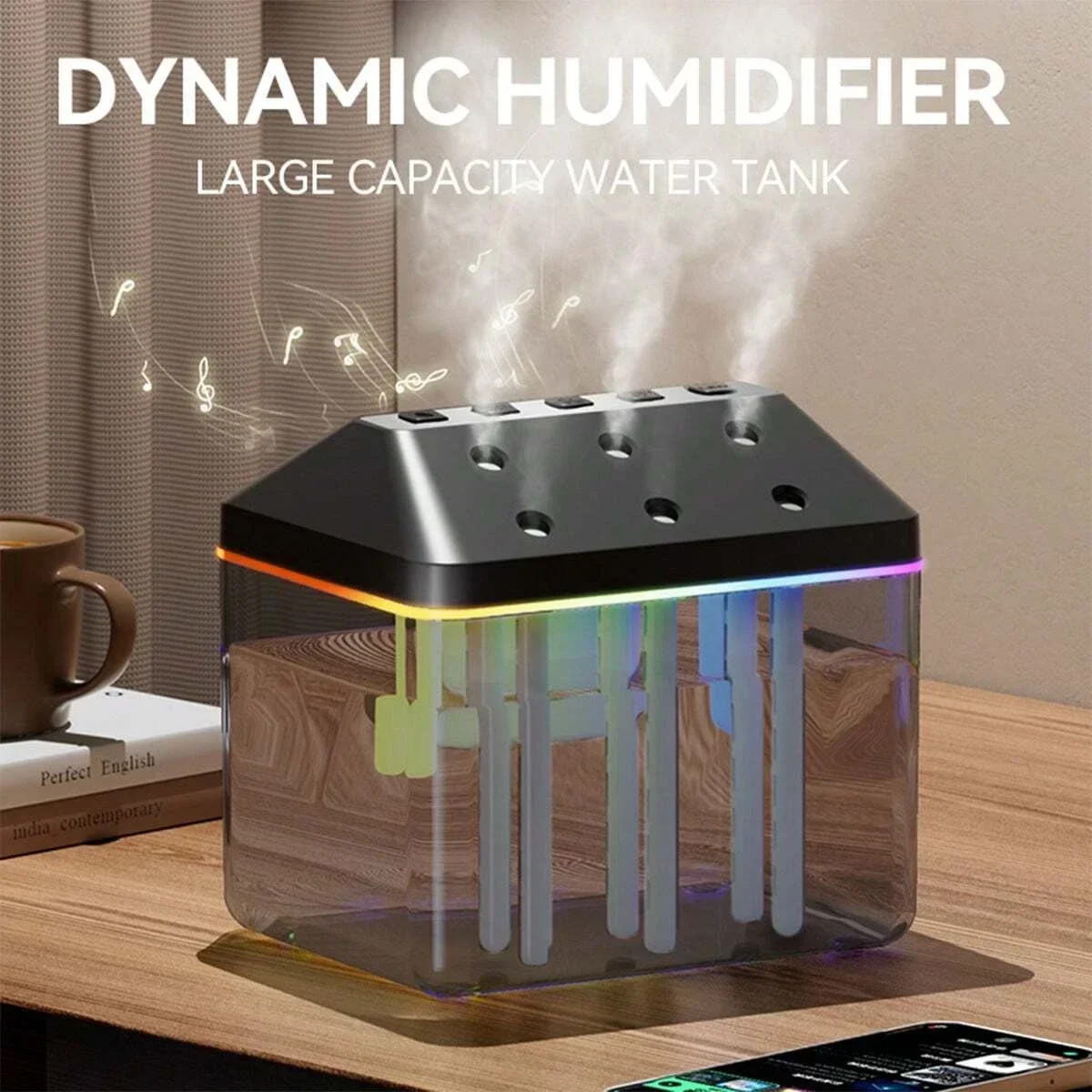 New 900ML 6-Nozzle Musical Humidifier, Bluetooth Speaker & Desktop Mist Humidifier Combo With colorful Light for Home Office Use