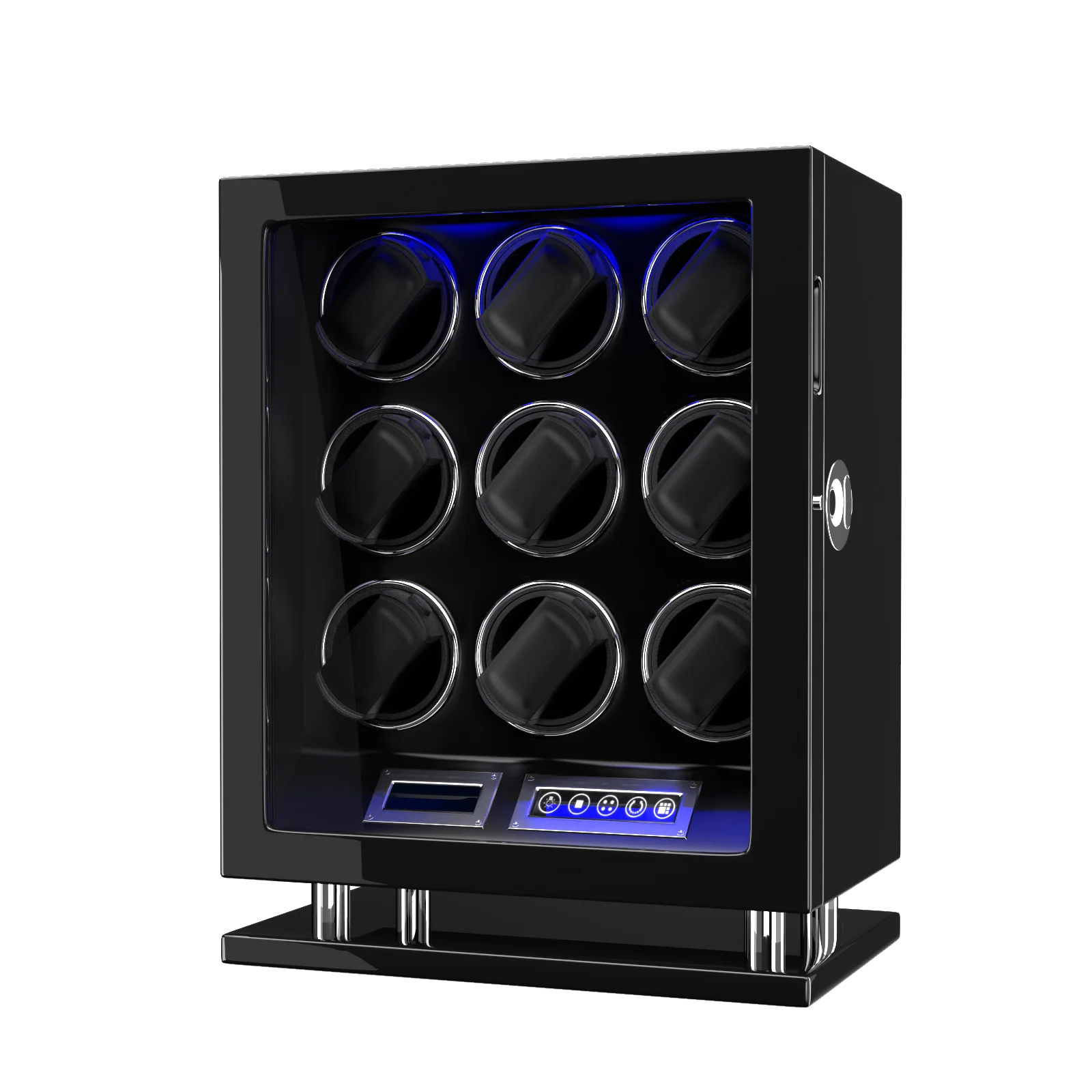 

Fingerprint LED Automatic 9 Watch Winder Watch Storage Box With LCDd Touch Screen and remote Control Watches Safe Box