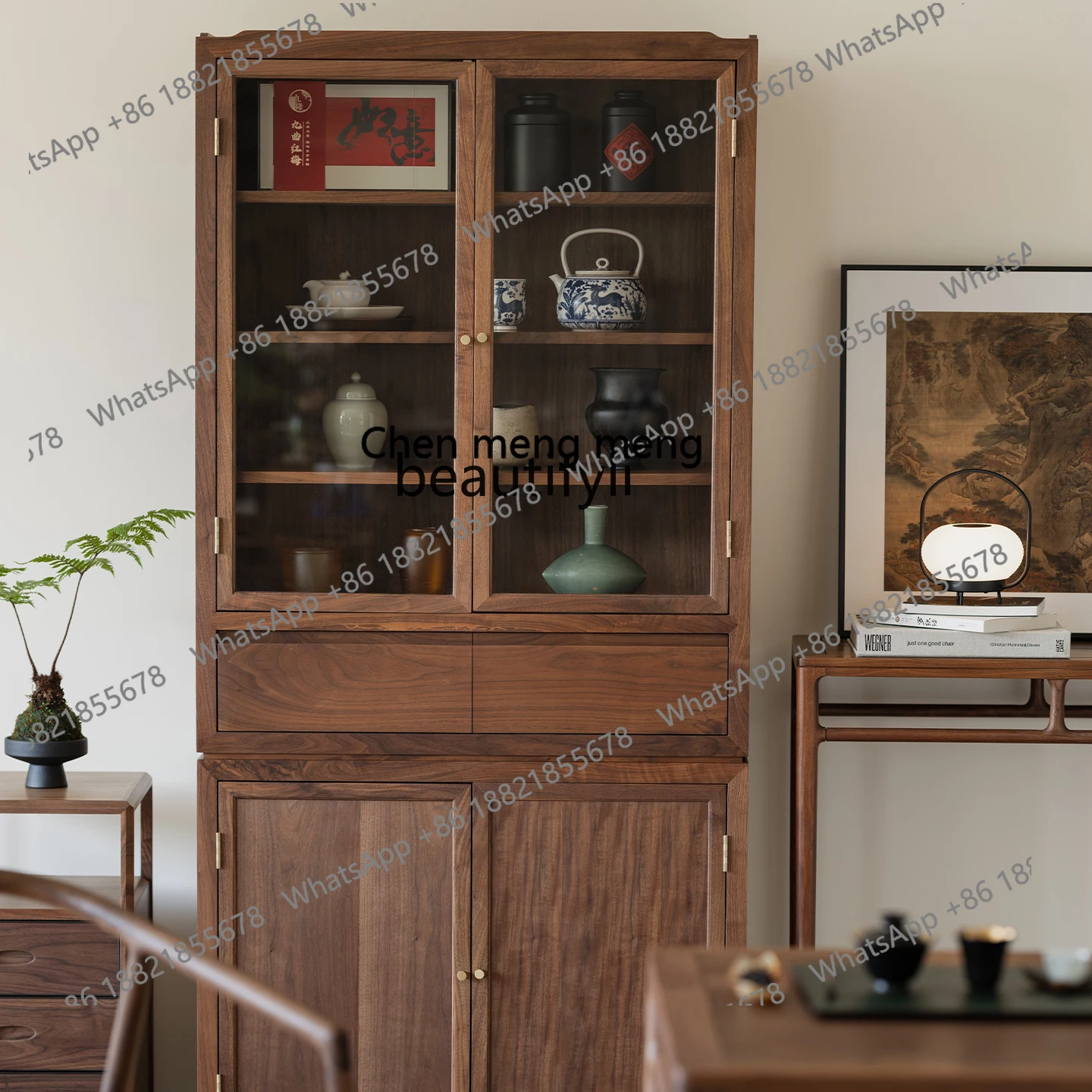 

Black Walnut Wood Decorative Study Storage Cabinet Tea Space Collection Cabinet New Chinese Style Curio Cabinet H