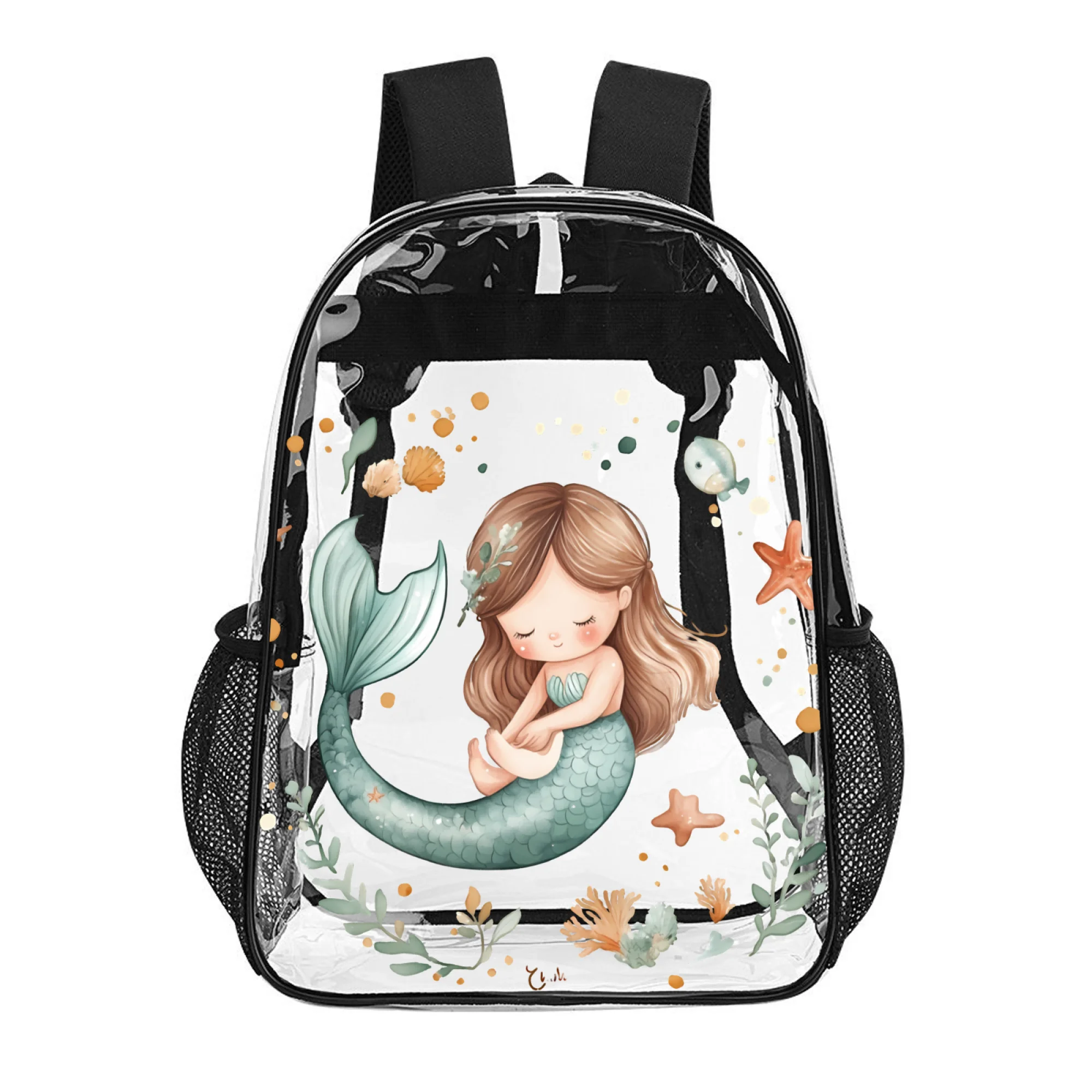 กระเป๋าเป้ใสขนาด 17 นิ้ว ลายภาพวาดนางเงือก ใส่แล็ปท็อปขนาด 16 นิ้วได้ กระเป๋าเป้ใส PVC สำหรับนักเรียน - ของขวัญกระเป๋าเป้สุดสนุก