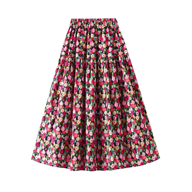 Floral Printed Half Length Skirt for Women, Fluffy and Slimming, Medium Length, A-line Skirt, Cake Skirt, Holiday Style, Summer