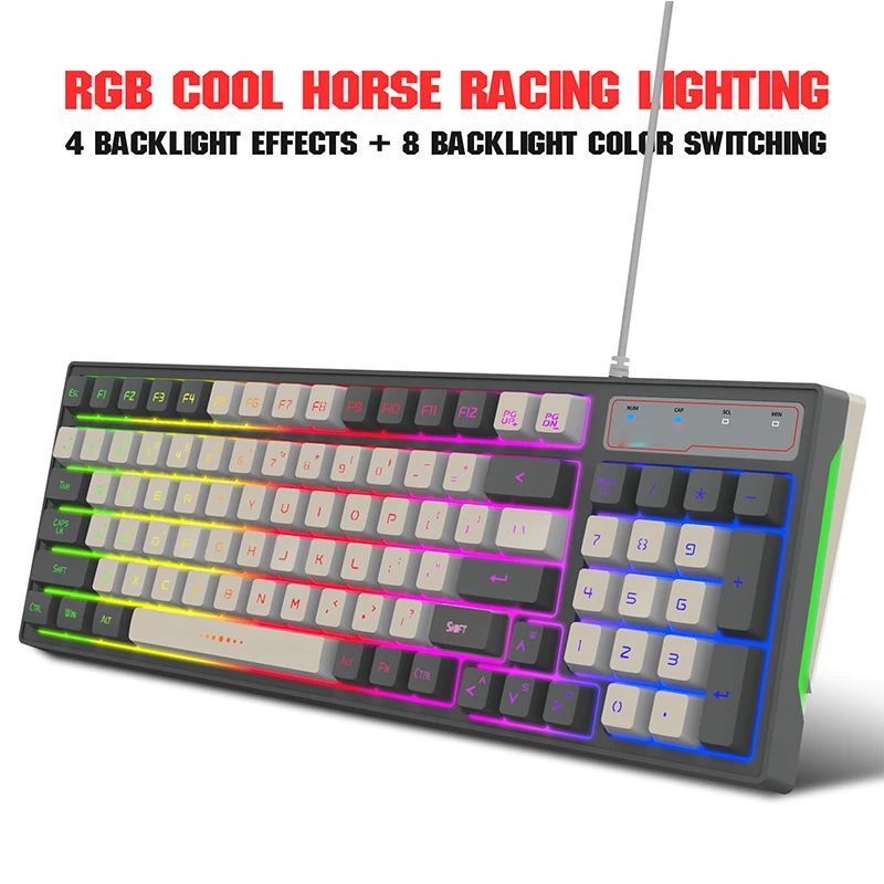 Game Keyboard Wired Gaming Keyboard 96 Keys RGB Backlight With Two-color Injection Molding Match Color Gray For Office