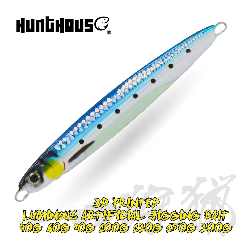 

Hunthouse Jigging Fishing Lure Slow Sinking Metal jig 40g/60g/80g/100g/120g/150g/200g Luminous Saltwater Boat Angler Fish Tackle