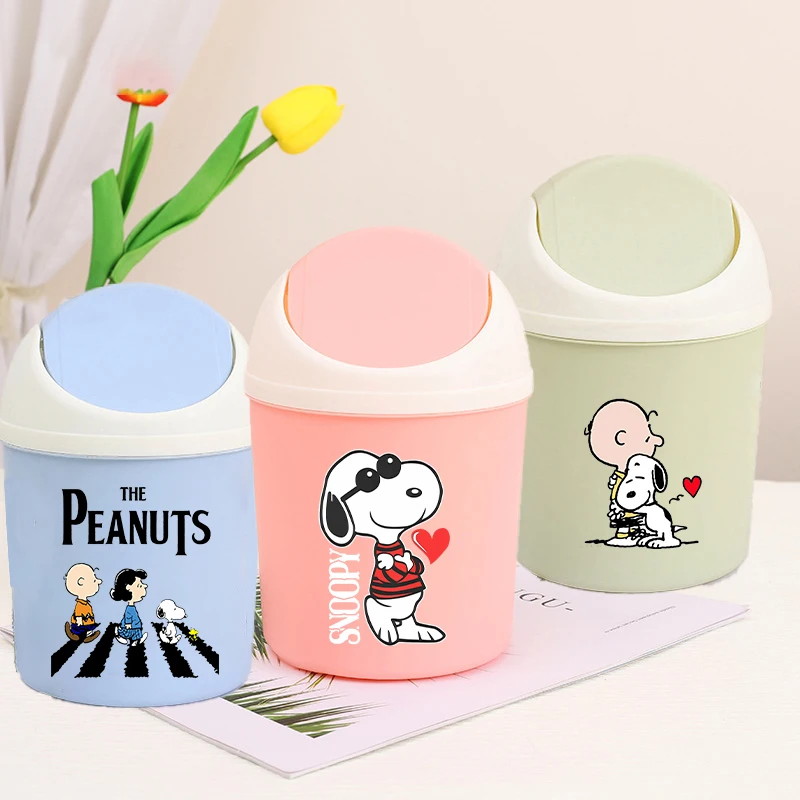 

Snoopys Mini Waste Bin Desktop Home Garbage Basket Table Trash Can Swing for Home Office Table Trash Can Small Waste Bin Gifts