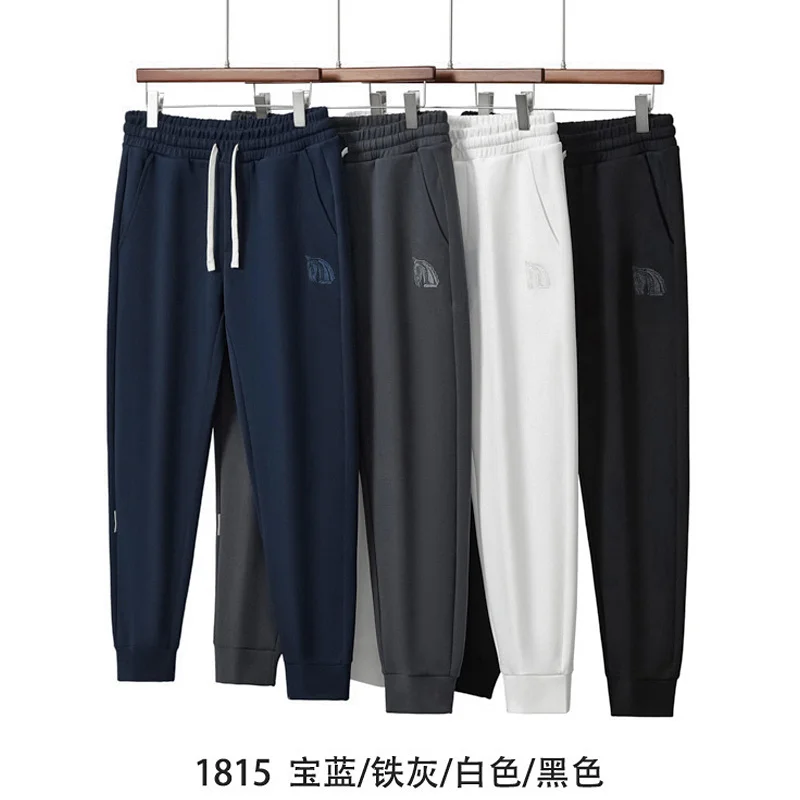 

2023 Autumn And Winter New American Liquid Ammonia Air Cotton Men's Pants Elastic Waist Bundle Feet Embroidery Casual Sweatpants