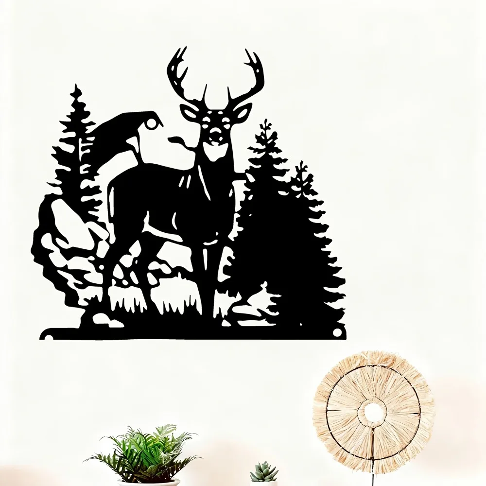 CIFBUY Metal Wall Art Deer Forest Scene Rust Resistant Iron Mural for Living Room Home Decor Wildlife Lovers Gift