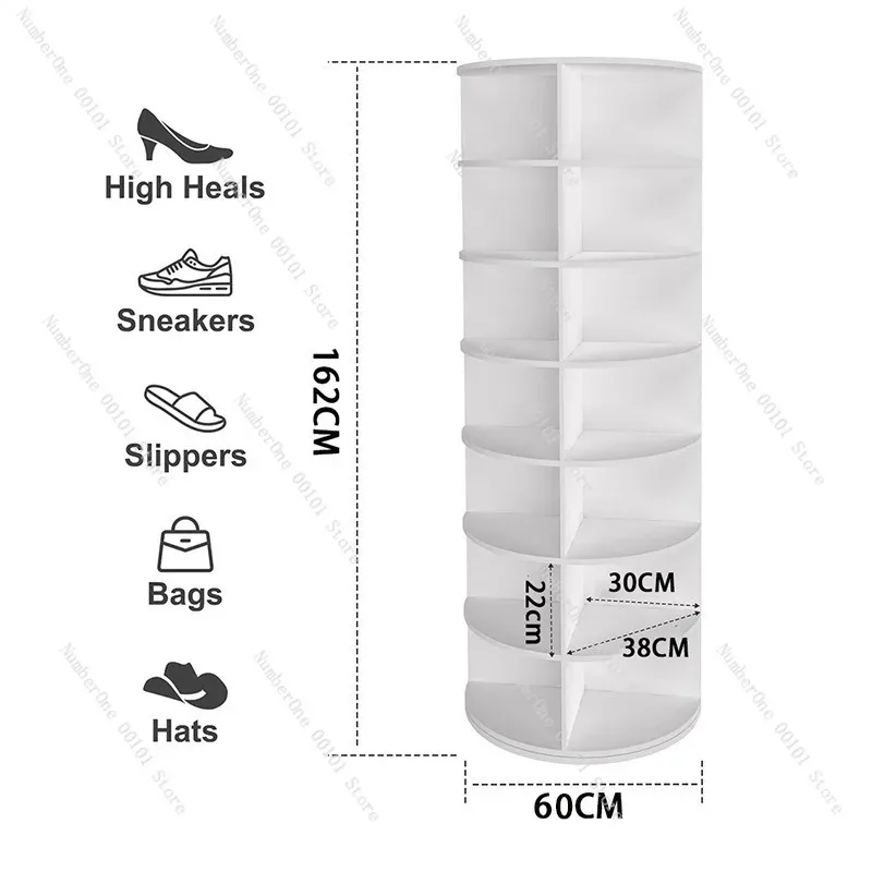 Rotating Shoe Rack 360 Degree Round Storage Tower Carousel Organizer for Entryway Bedroom Closet