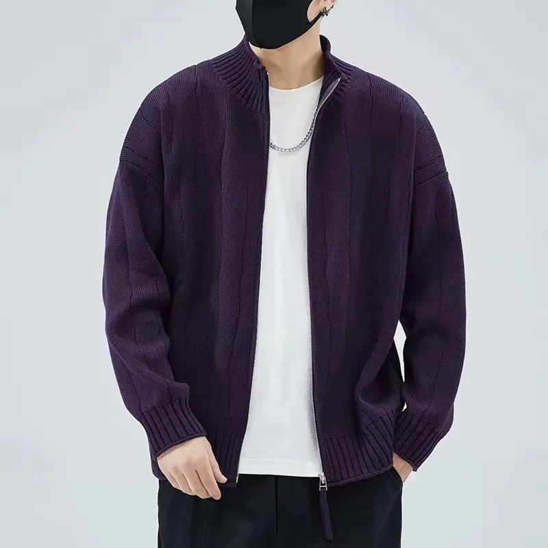 

Men's Knitted Open Cardigan Casual Loose Fit Zipper Stand Collar Sweater Faionable Autumn Outerwear Versatile Comfortable P...