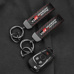 Leather Carbon Fiber Car Ring Keychain Trinket Zinc Alloy Keyrings Rotate 360 Degrees For Toyota Gr Gazoo Racing