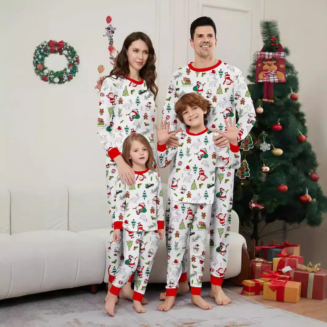Family Pajama Set Christmas Matching Clothing for Mom, Dad and Kids 2-piece Set Printed Pajama，3-18Months Baby Jumpsuit