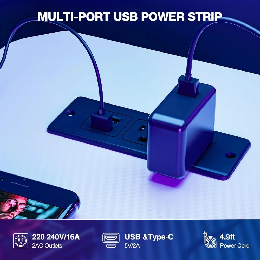 مكتب ألعاب على شكل حرف L مقاس 48 بوصة مع منافذ طاقة وأرفف قابلة للعكس وتخزين لمكاتب ركن الكمبيوتر #5