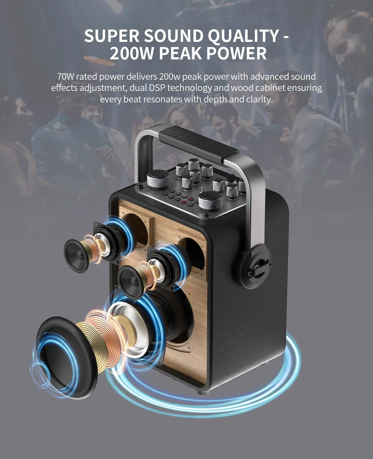 Máquina de karaokê profissional MLOVE para adultos – Alto-falante portátil de karaokê Bluetooth com 2 microfones sem fio PA integrados