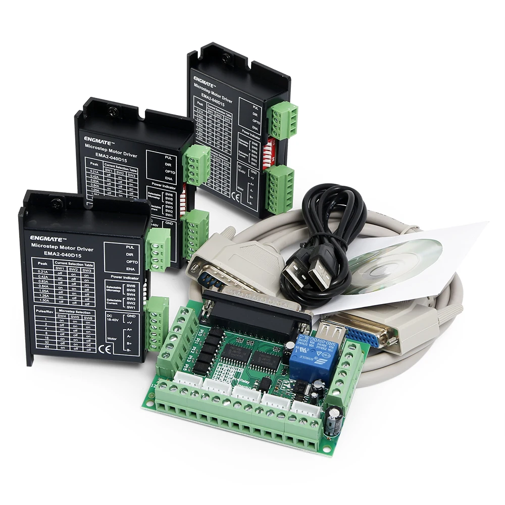 

Комплект ЧПУ, 3-осевая коммутационная плата и шаговый драйвер EMA2-040D15, 18-40 В постоянного тока, 0,21-1,5 А