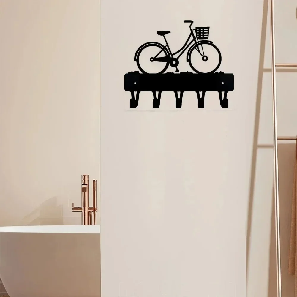 CIFBUY Cute Bike Shape Wall Hanger, Girls Bicycle Key & Towel Rack, Wall Mounted Hook with Basket for Home Scene Decor