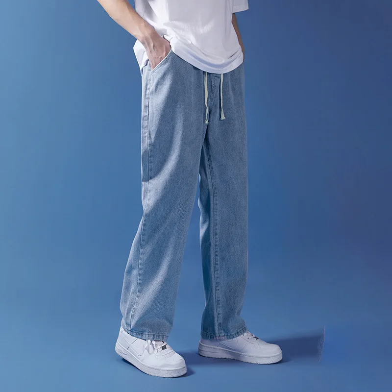 TRSYPHXM 2025 new Wide leg jeans men's summer Korean version casual, simple, trendy, loose drawstring straight leg long pants