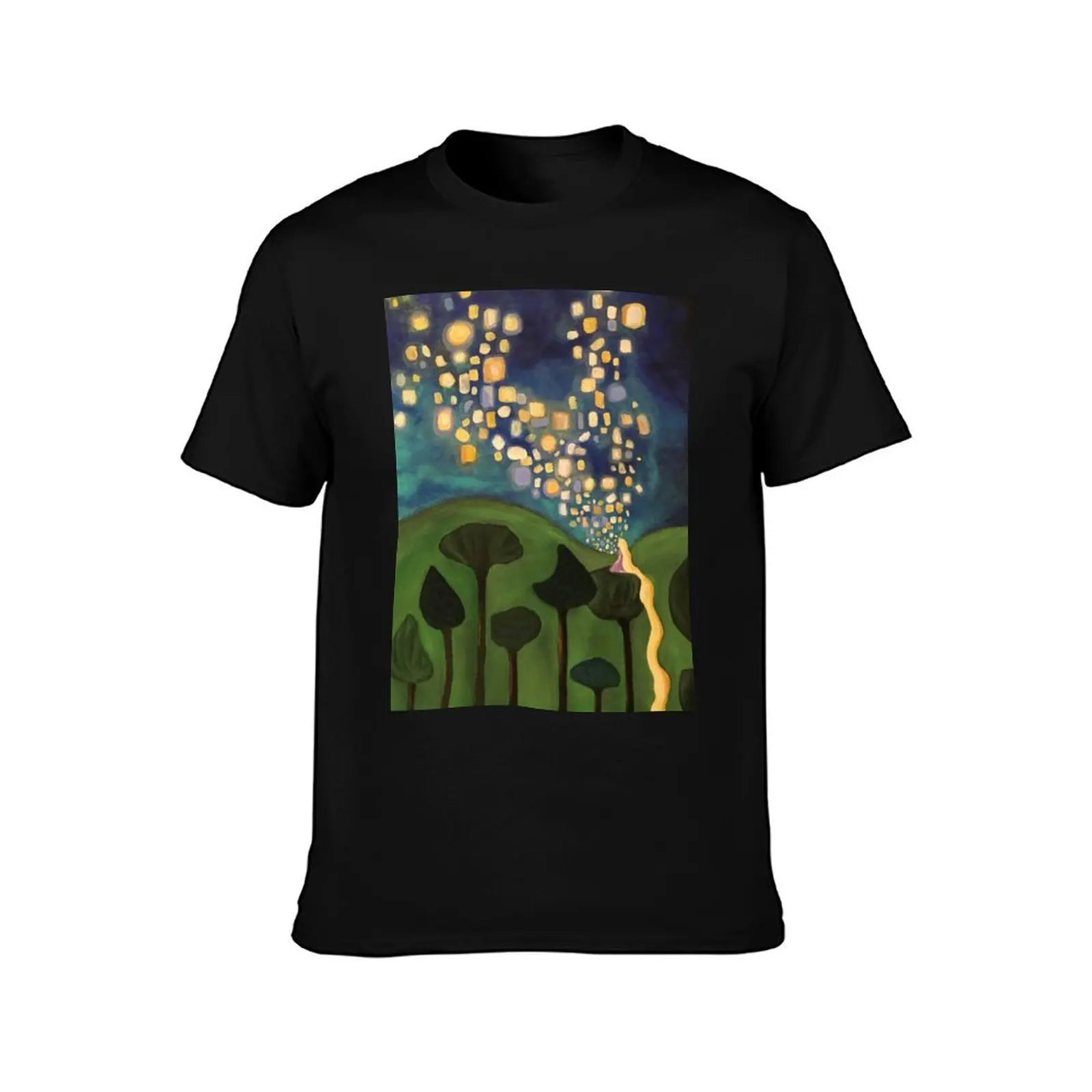 Tangled Floating Lanterns T-Shirt Basic Simple Design Short Sleeve Shirt T-Shirt
