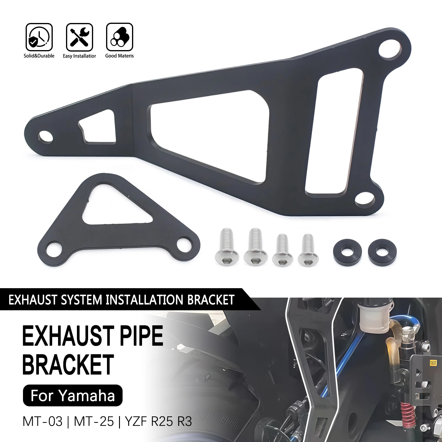 

For Yamaha MT03 MT-03 MT25 MT-25 YZF R3 R25 Motorcycle Rear Footrests Blanking Plate Bracket Exhaust Pipe Holder Support